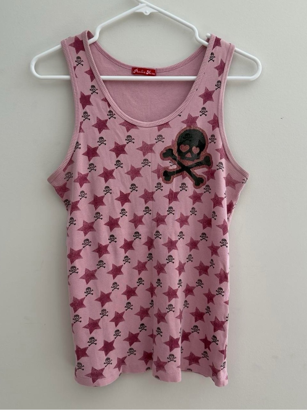 Vintage y2k 2000s mcbling punk pink glitter skull star grunge tank top